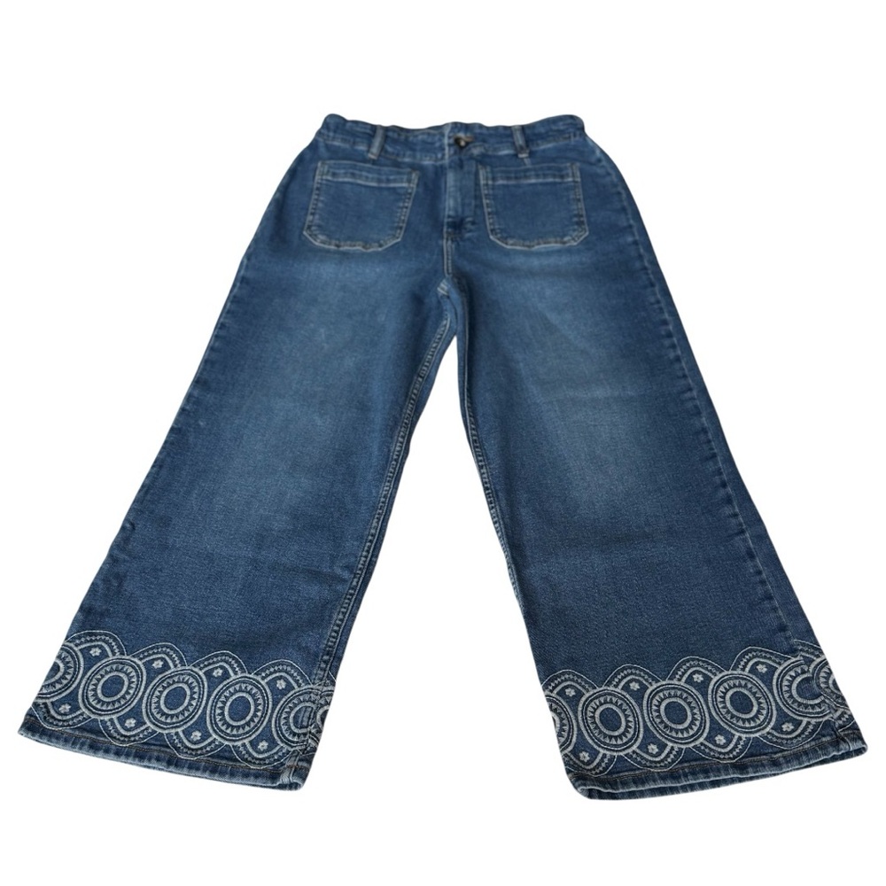 Bagatelle Collection Wide-Leg Cropped Jeans with Embroidered Detail Size 29